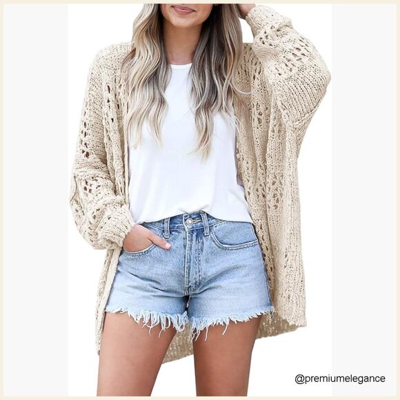 Sweaters - Oversized Crochet Cardigan Kimono Boho Long Sleeve Lightweight Knit Sweater